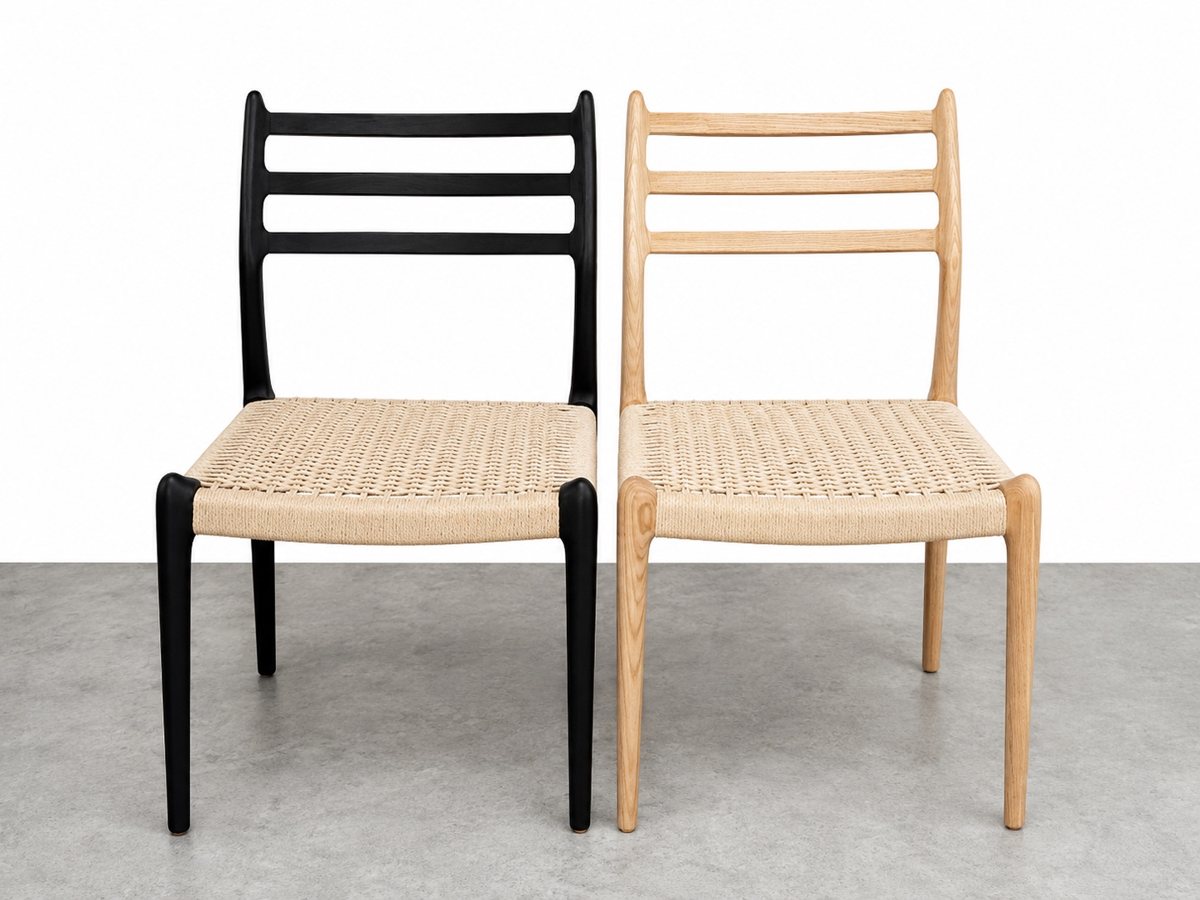 Silla Riva en negro y natural con asiento de cuerda